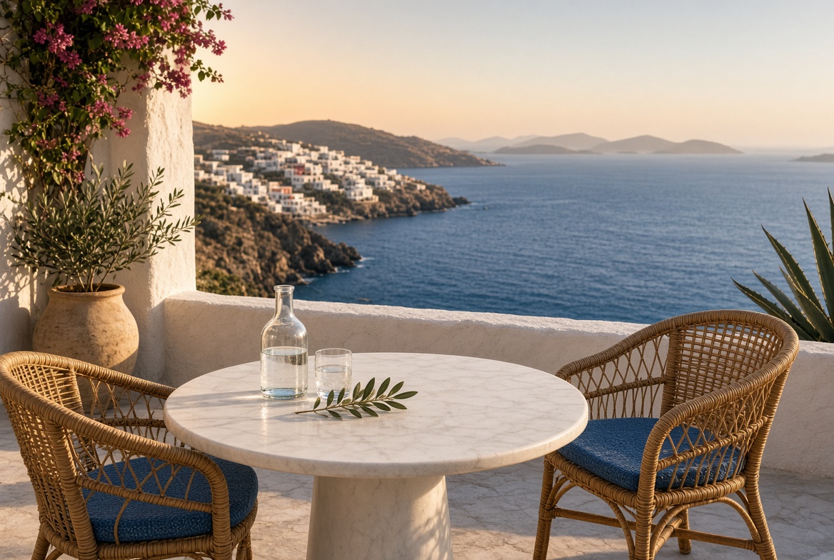 A marble table above the sea